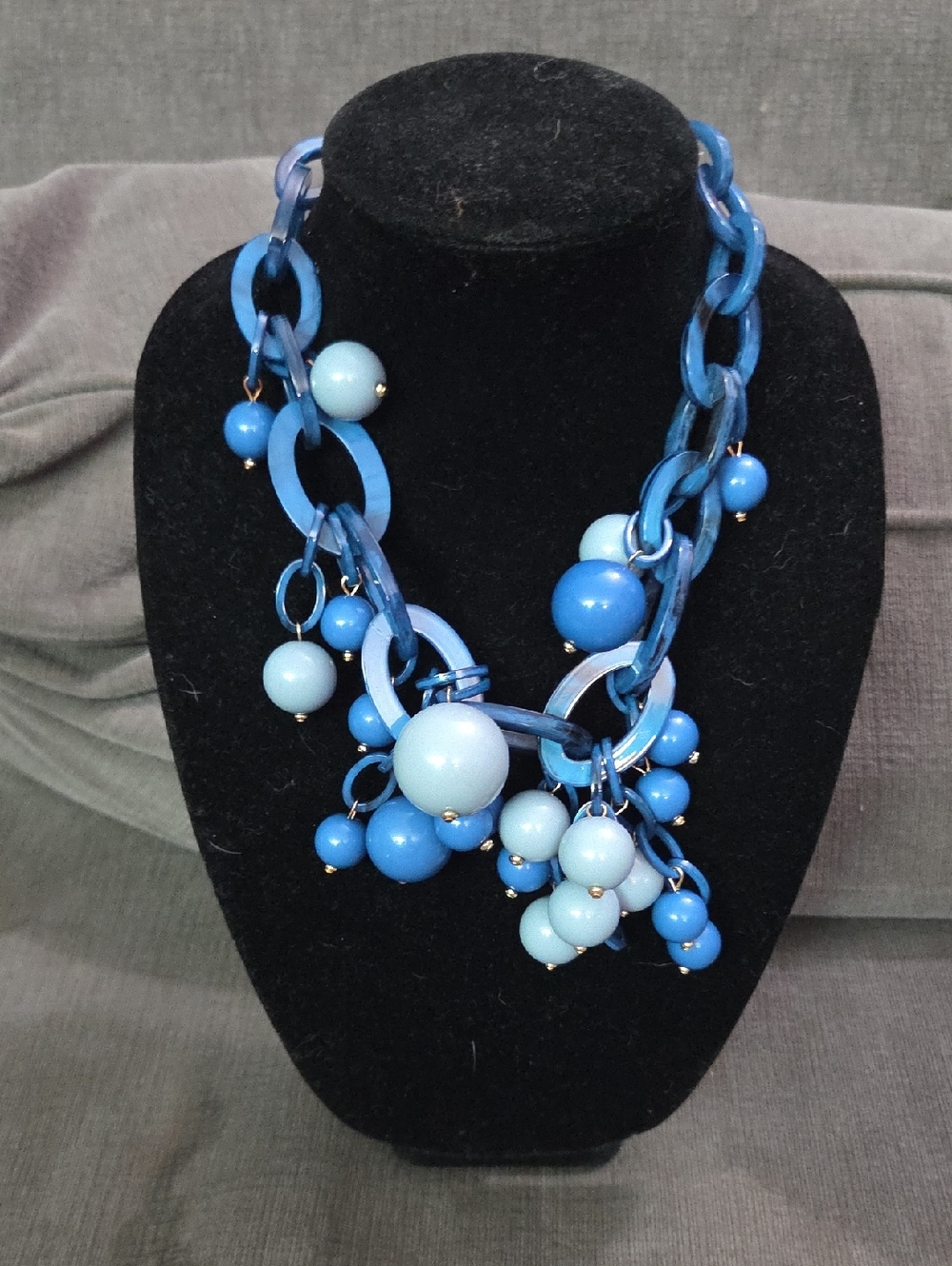 Blue Beaded Chain Statement Necklace